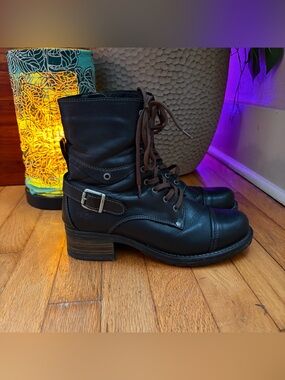 Indie sleaze Taos Black LaceUp biker  Buckle Combat streetwear Boots